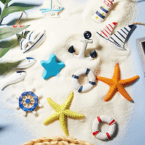 15 Pieces Nautical Beach Wooden Hanging Decoration Anchor Fishing Net Starfish Hanging Party Decor Mini Nautical Wheel Rudder Boat Starfish Wall Decor Door Hanging Ornament Beach Theme Home Decor #TOP4