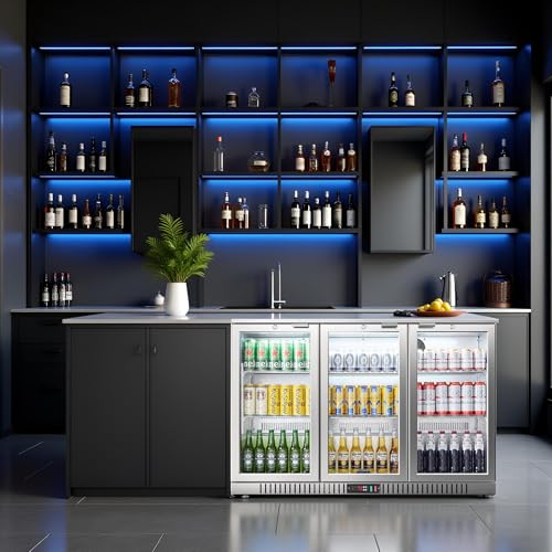 BODEGA BODEGACOOLER Back Bar Cooler With 3 Glass Doors,11.4 Cu.Ft Stainless Steel Commercial Back Bar Fridge with LED Lighting,Counter Height Bar Beverage Cooler for Beer,Soda Drinks,Wine on Fridge.com