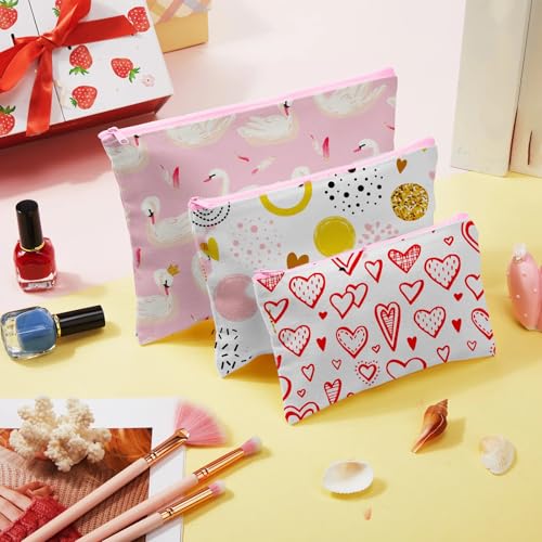 Image of Frienda 50 Pcs Sublimation Blank Canvas Makeup Bags Bulk DIY Heat Transfer Canvas Pen Case Pencil Cosmetic Makeup Bags Clear Sublimation Blank Pouch with Zipper (7.87 x 5.7 Inch,White,Pink)