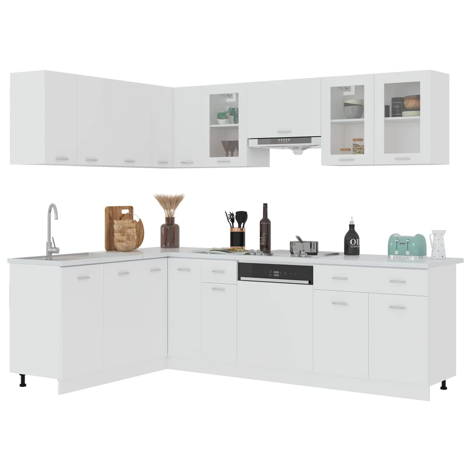 11-TLG. Küchenzeile Weiß Holzwerkstoff, Einbauküche, Küche Komplett, Einbauküchen, Single Küche Komplett, Kleiner Küchenblock