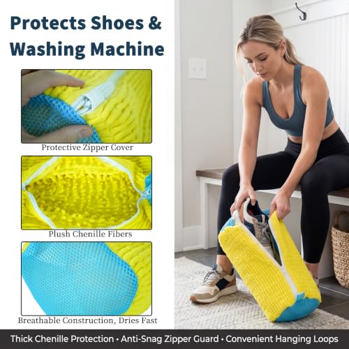Shoe Washing Machine Bag Built-in Bristles | 2 Pack with Shoe Crease Protectors, for Women & Men, Yellow, Reusable Sneaker Laundry Bag for Washer and Dryer - Image 3