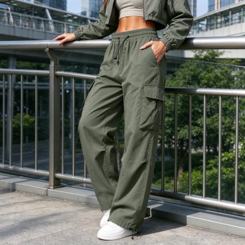 Womens Cargo hiking pants Y2K Baggy Stretchy High Waisted Jogger Trousers - image 5