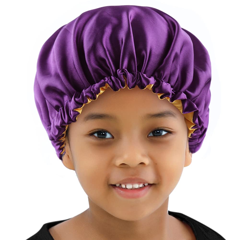 ELIHAIRSilky Sleeping Caps Satin Bonnet Adult Kids Teens Toddler Child Baby Adjustable Night Sleep Cap Double Layer