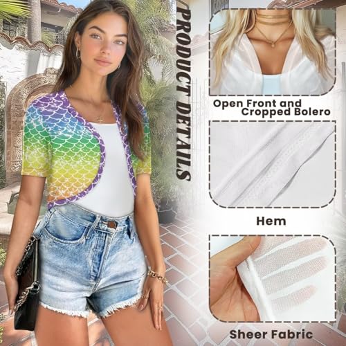 Image of Women's Shrug Short Sleeve Bolero Open Front Knit Party Tulle Cardigan Cropped Cardigan Shoulder Cover Up
