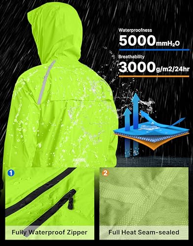 Image of Bikewa Men's Cycling Rain Jackets Waterproof Running Bike Windbreaker Lightweight Packable Hooded Jacket
