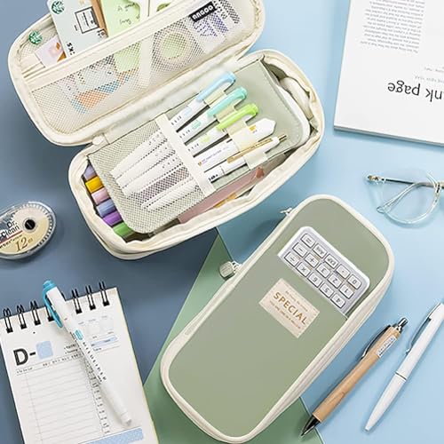 Image of PRANIJ Cute Aesthetic Large Capacity Expandable Pencil Case Pouch with Zipper Portable Office Stationery Desk Organizer for School Collage Boys Girls Adults Women Men (Pista Green)