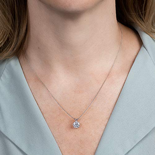 Charles & Colvard Forever One 8mm Round Cut Moissanite Pendant Necklace for Women | 1.9 cttw DEW | Lab Grown | Solid 14K White Gold with Rhodium | 18" Chain - Image 4