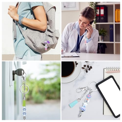 Kit de llaveros para regalar a mujeres creativas con borlas alegres y cuentas 8