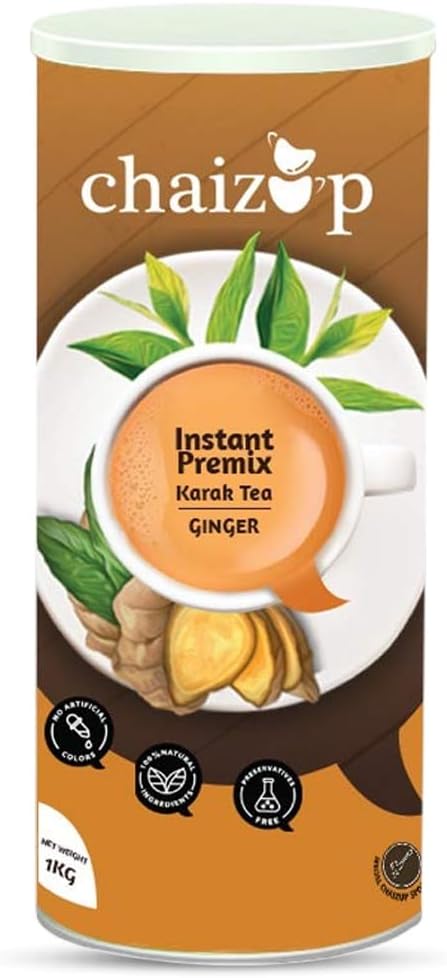 Chaizup Premium 1 Min Instant Ginger Tea Premix - 1kg Can | Ginger Flavours | Approx. 72 Servings | 1kg