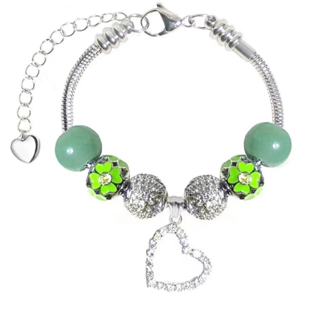 Fit Pandora Snake Bracelet with Heart Charms Set 8 inch Lime Green