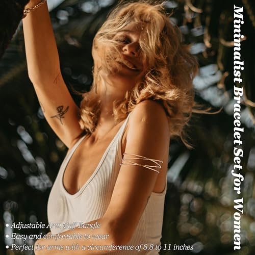 3Pcs Arm Cuff for Women Boho Coil Arm Cuff Bangle Set Adjustable Minimalist Gold Coil Upper Arm Bracelet 5