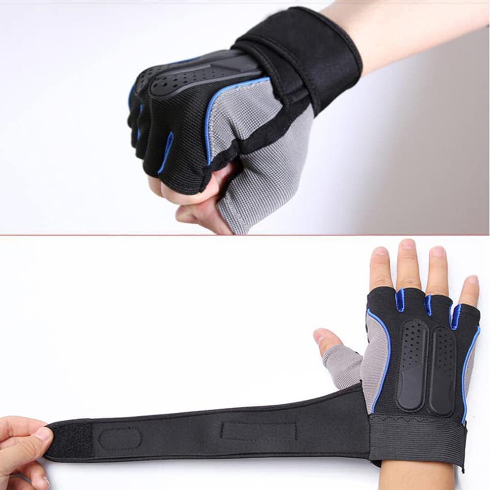 Guantes de levantamiento de pesas para fitness, almohadillas antideslizantes con muñeca, guantes de gimnasio para entrenamiento de ejercicio, para hombres y mujeres, mancuernas (azul, naranja, r