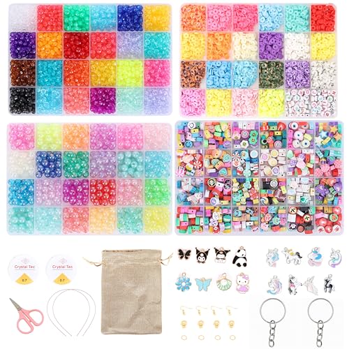 Image of Ambitieux Bracelet Making Kit for Kids & Girls | 4-in-1 Beads Craft Kit with Acrylic, Clay, Letter Beads, Charms & Accessories | DIY Jewellery Making Set for Girls Age 4-12 | Creative birthday Gift Kit (Beginner Craft kit)