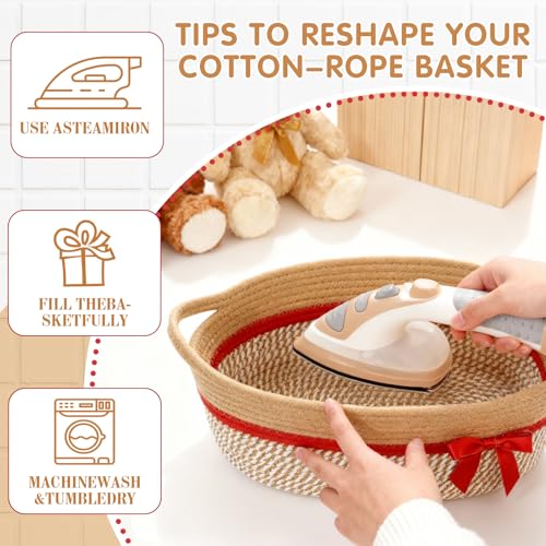 Image of Colingmill 1 Set Woven Basket for Gift Empty with Cellophane Wrap Set 14 x 10 x 5.5 Inch, Medium Decorative Gift Basket Empty to Fill, Cotton Rope Storage Box Decor (Brown Red)