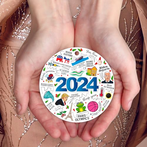 Image of 2025 Christmas Ornaments, Christmas Ornaments 2025, Year in Review Ornament, Decor for Xmas Tree, Velvet Pouch and Red Ribbon Included, Large 3.75 inch Round Ornament, Made in The USA by Soul Decor