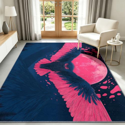 Tapis Salon 80 x 120 cm Art Fantastique, Tapis Enfants Hibou Nuit, Lavable en Machine Rug a Motif, D'intérieur AntidéRapant Moquette, pour Descente de Lit et...