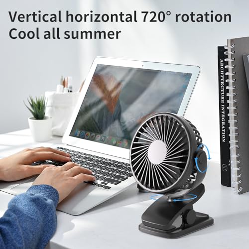 Portable-Clip-on-Fan-360-Rotate-Battery-Operated-Stroller-Fan-3-Speed-Quiet-Mini-Personal-Desk-Fan-USB-Rechargeable-Clooing-Fan-for-Outdoor-Camping-Golf-Cart-Stroller-Home-Office-Black