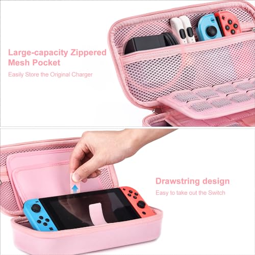 Image of innoAura Switch Case 19-in-1 Bundle for NS Switch (2017), with Carrying Case, Game Organizer, Screen Protector, Stand and Thumb Grips, Pink