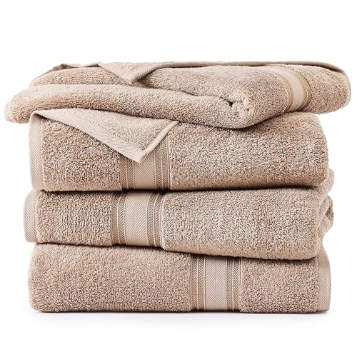 Image of LANE LINEN 100% Cotton Bath Towels Set of 4 (30 inchx60 inch) - Zero Twist, Cotton Bathroom Towel Sets - Quick Dry, Highly Soft & Absorbent Large Shower Towels for Bathroom - Sustainabaly Produced - Taupe
