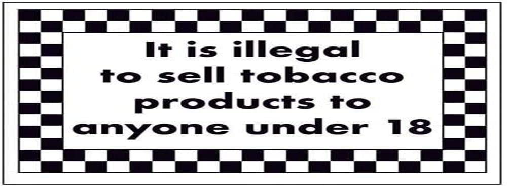 Vsafety Black V Safety It Is Illegal To Sell Tobacco To Under 18'S Sign - 200Mm X 150Mm - Self Adhesive Vinyl