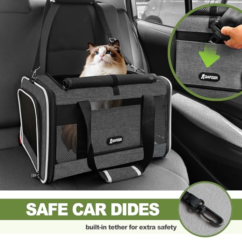 GAPZER Cat Carrier 18x11x11 Top Load Soft Pet Travel Bag Over 15 lbs, Collapsible Small Dog Puppy Crate 10 Pounds, Small Animal Rabbit Kennel Carrying Case, Kitten Mesh Cage Medium Cat Under 25 Grey by GAPZER - Image 8