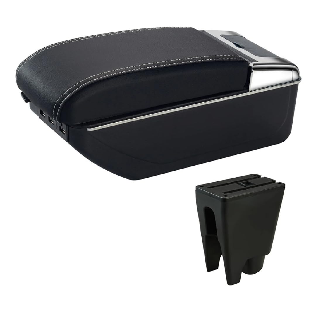 Toiumops Armrest for Citroen C1, Car Armrest Box Center Console Store Box(C3 White Line USB)
