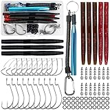 Wacky Rig Worm Fishing Lures Kit, 94pcs Bass Fishing Lures Wacky Rig Kit with Soft Plastic Lures Wacky Rig Tool, O-Rings, Worm Hooks, Nail Fishing Weights for Carolina Texas Rig
