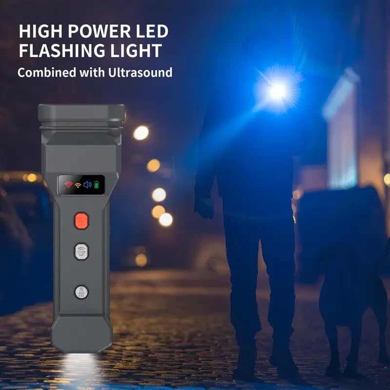 Power Dog - Repelente Ultrasónico para Perros, Dispositivo Portátil para Entrenamiento y Seguridad, 3 Transmisores Ultrasónicos con Linterna LED Super Brillante Recargable USB