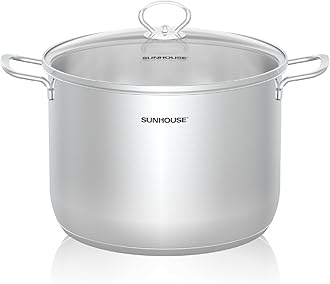 SUNHOUSE Stainless Steel Stock Pot – 12 Quart Heavy-Duty Induction Cooking Pot with Glass Lid for Pasta, Soup, Spaghetti – Thick-Bottom Large Stockpot for Boiling, Simmering, Canning – Dishwasher Safe