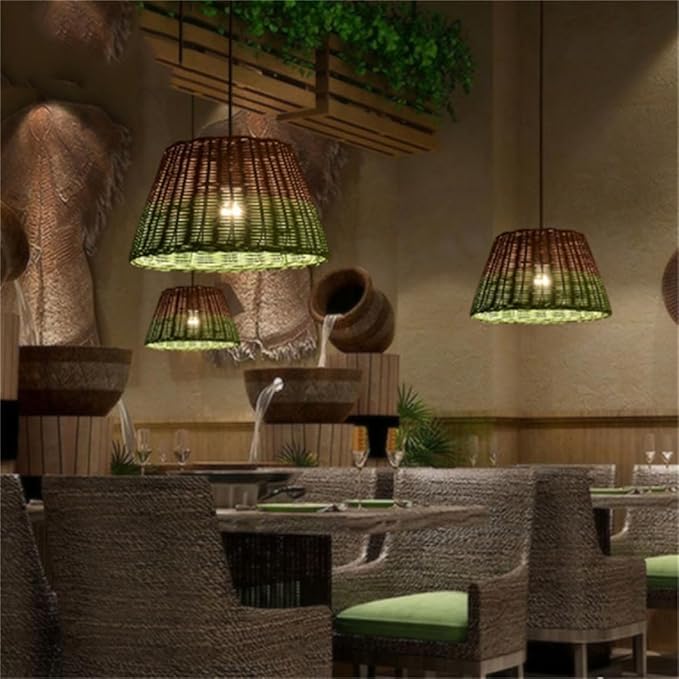 Lustre rétro en rotin style sud-est avec douille de base E26 - 2