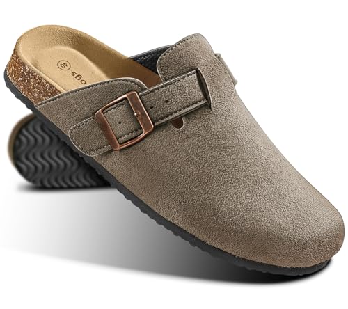 KEMISANT Women Clogs Comfortable Mules Clogs Sandals Slippers Men Women-Suede Upper Cushioned Cork-Footbed