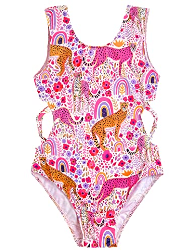 Tenvda Swimsuits For Girls One Piece Bathing Suits Size 4T 5T Pink Cheetah Print Breathable Swimwear For Swimming Pool Hawaiian Holiday #TOP26