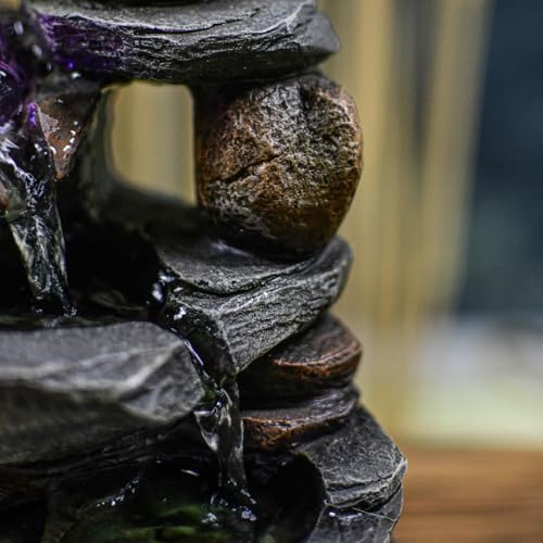 Zimmerbrunnen Wasserfall Natur Stein Rock Light Effekt Buntes Licht, Geschenkidee, Bewegte Innendekoration - Zen Tischbrunnen Entspannend, Feng Shui Objekt Glück, H 23cm - Satya Zen'Light