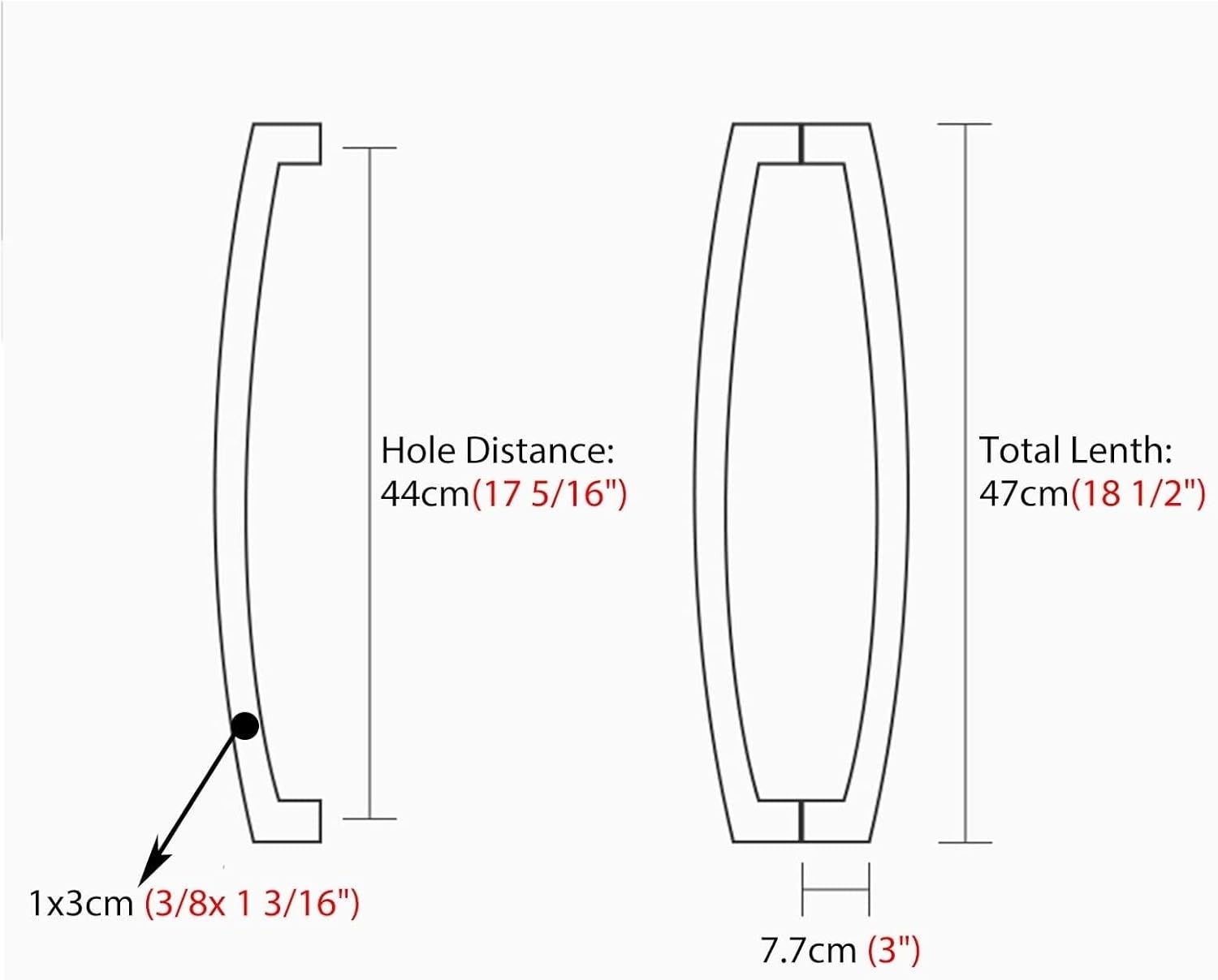Glass Door Handles Double-Sided,Arc Door Handleset Stainless Steel,Kitchen Bath Cabinet Office Anti-Rust Finger Pull Handle,Hole Distance 44cm (Color : Silver)