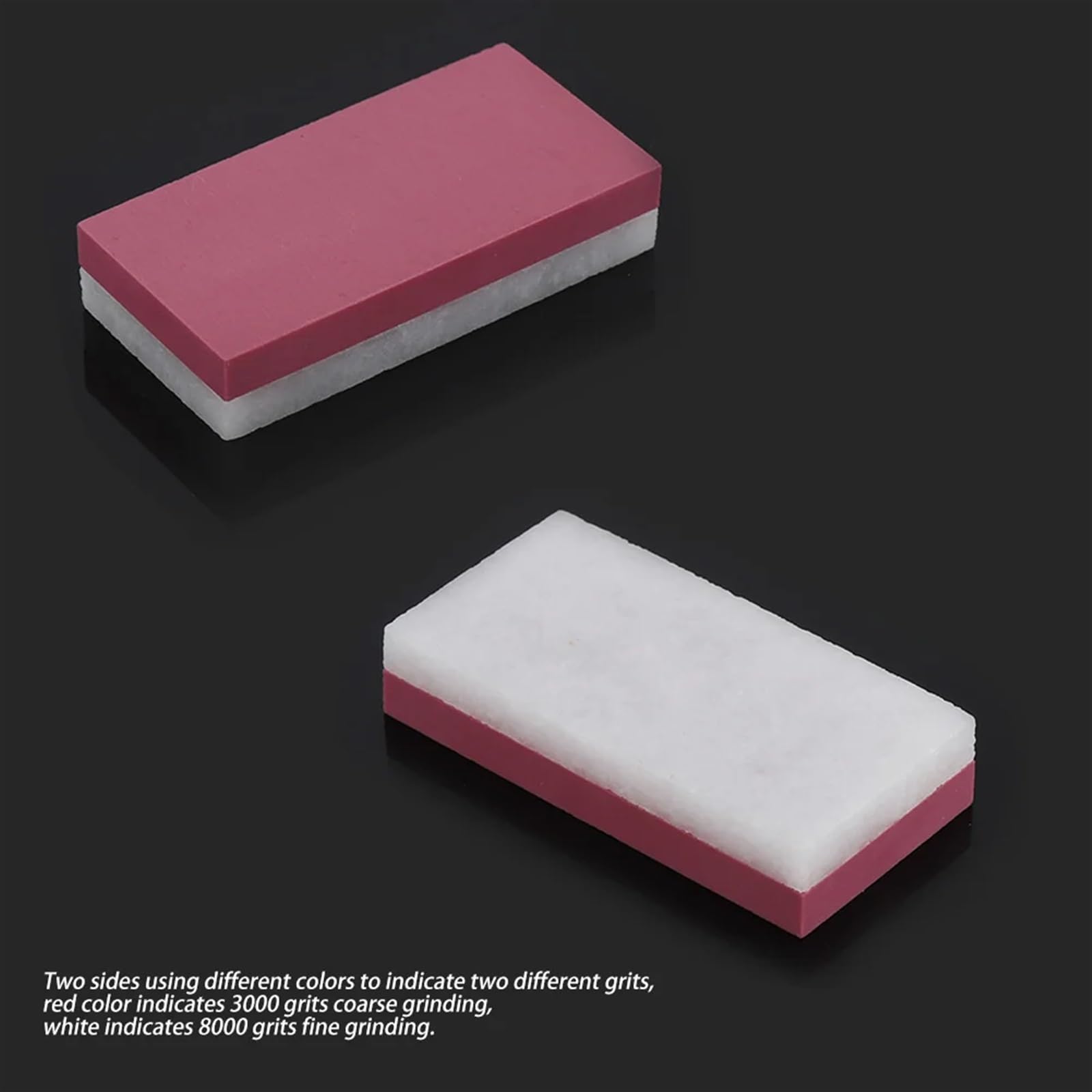 Kamień do ostrzenia noży kuchennych, Dwustronny kamień do ostrzenia o gradacji 3000 i 8000, różowy, 50x25x10 mm