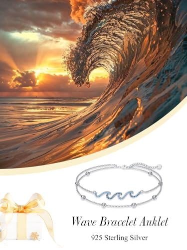 Image of 925 Sterling Silver Layered Ankle Bracelets for Women Jewelry Gifts | 925 Sterling Silver Layered Sea Turtles /Elephant /Wave Anklet Animal Bracelet Summer Ocean Beach Jewelry Gifts for Women