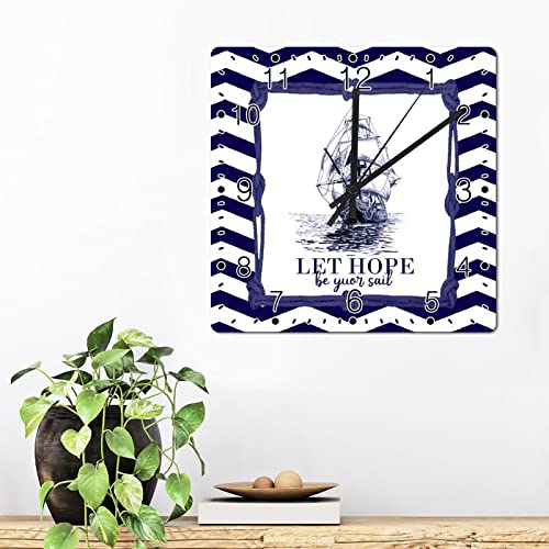 Godblessign Boat Lighthouse Anchor Wall Clock Beach Square Clocks The Beach Is Calling 15 Inch Wall Clocks Battery Operated Silent Rustic Cabin Wall Home Decor Living Room Bedroom Office Decor #TOP2