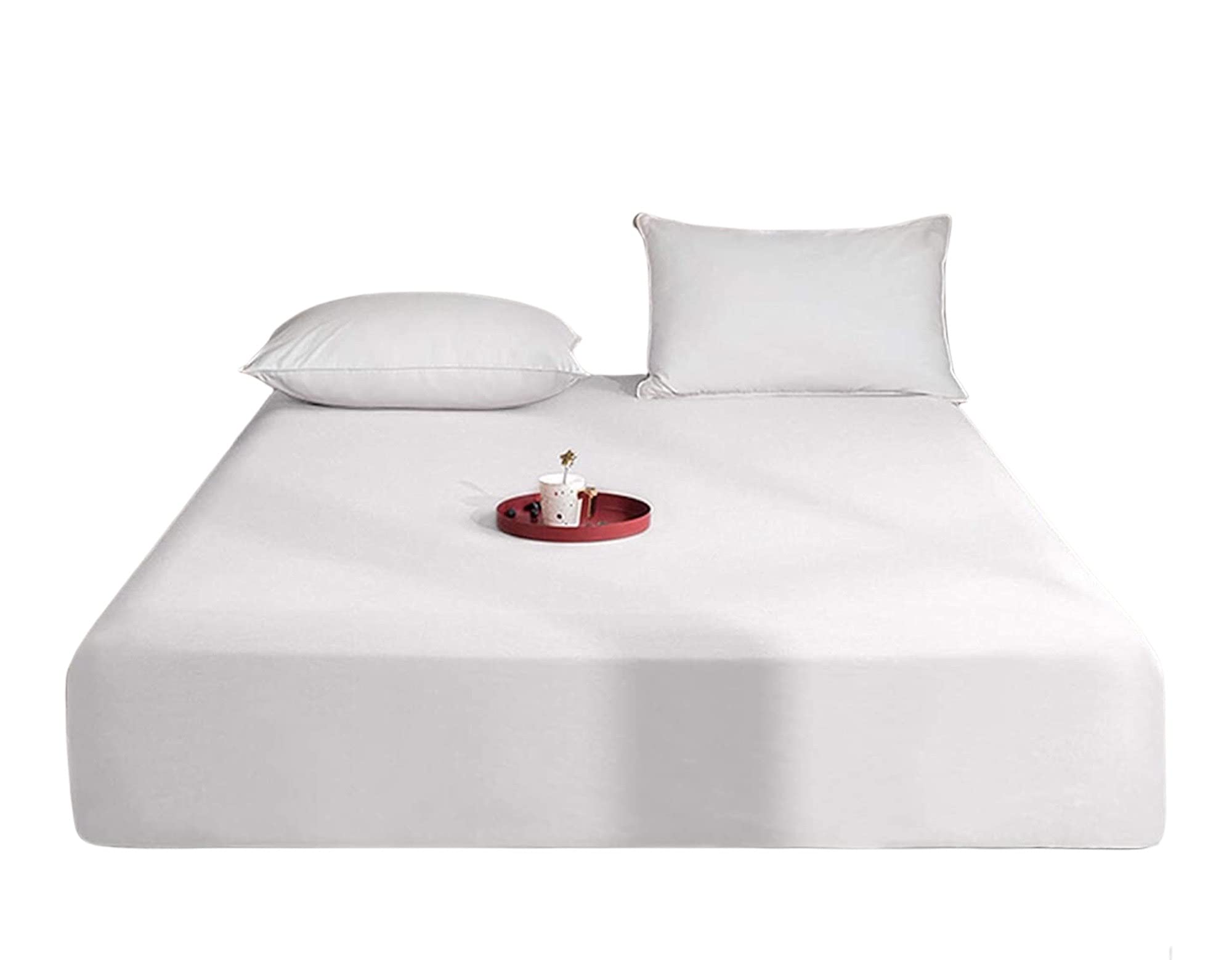 Queens Land Home White Extra Deep (40Cm) Easycare & Long Lasting Pollycotton Fitted Sheet. (, Double)
