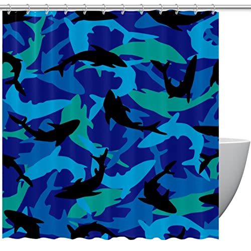 Rideau de douche imperméable motif requins de l'océan et crochets robustes
