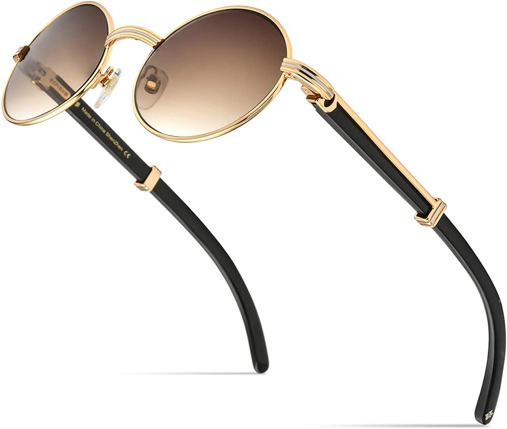 HEPIDEM 100% Really Buffalo Horn Handmade Sun Glasses for Men New Round Luxury Buffs Sunglasses