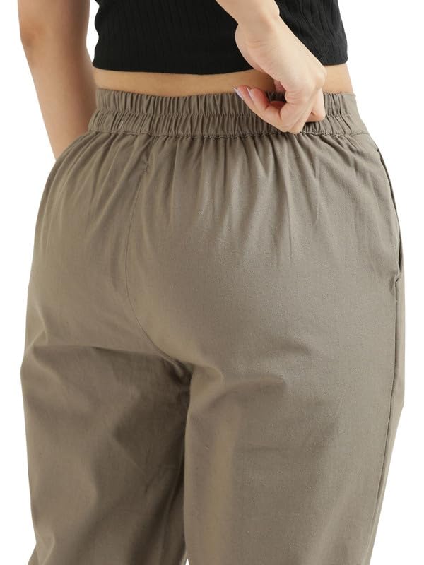 Image of SAADAA Pack of 2 Women's Cotton Pants | Regular Fit Mid-Rise Comfortable Trousers with Pockets | Casual