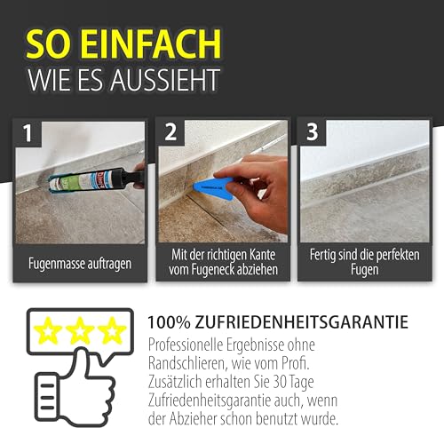 FUGENECK® - Profi Fugenabzieher - einzigartiges Design mit speziellen Überkanten - 3 verschiedene Fugengrößen - Acryl und Silikon Werkzeug aus Deutschland (1 Stück Blau)