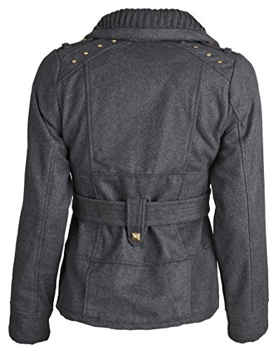 Shampoo Little Girls Military Wool Dressy Trench Pea Coat with Knitted Collar - Charcoal Heather (Size 5/6)2