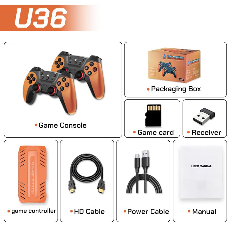 Image of 2025 U36 New Retro Game Console,50000+Games and 40 Emulators, with Dual 2.4G Wireless Controllers, Plug and Play 4K HD HDMI TV Game Stick (128GB)