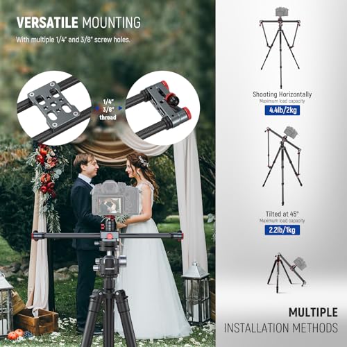 Image of NEEWER 16in /40cm Carbon Fiber Camera Slider with 360 Ball Head /Phone Clamp /Action Camera Mount, Dolly Rail Track with 4 Bearings & Adjustable Legs, Compatible with GoPro Insta360 iPhone Android, CS1M