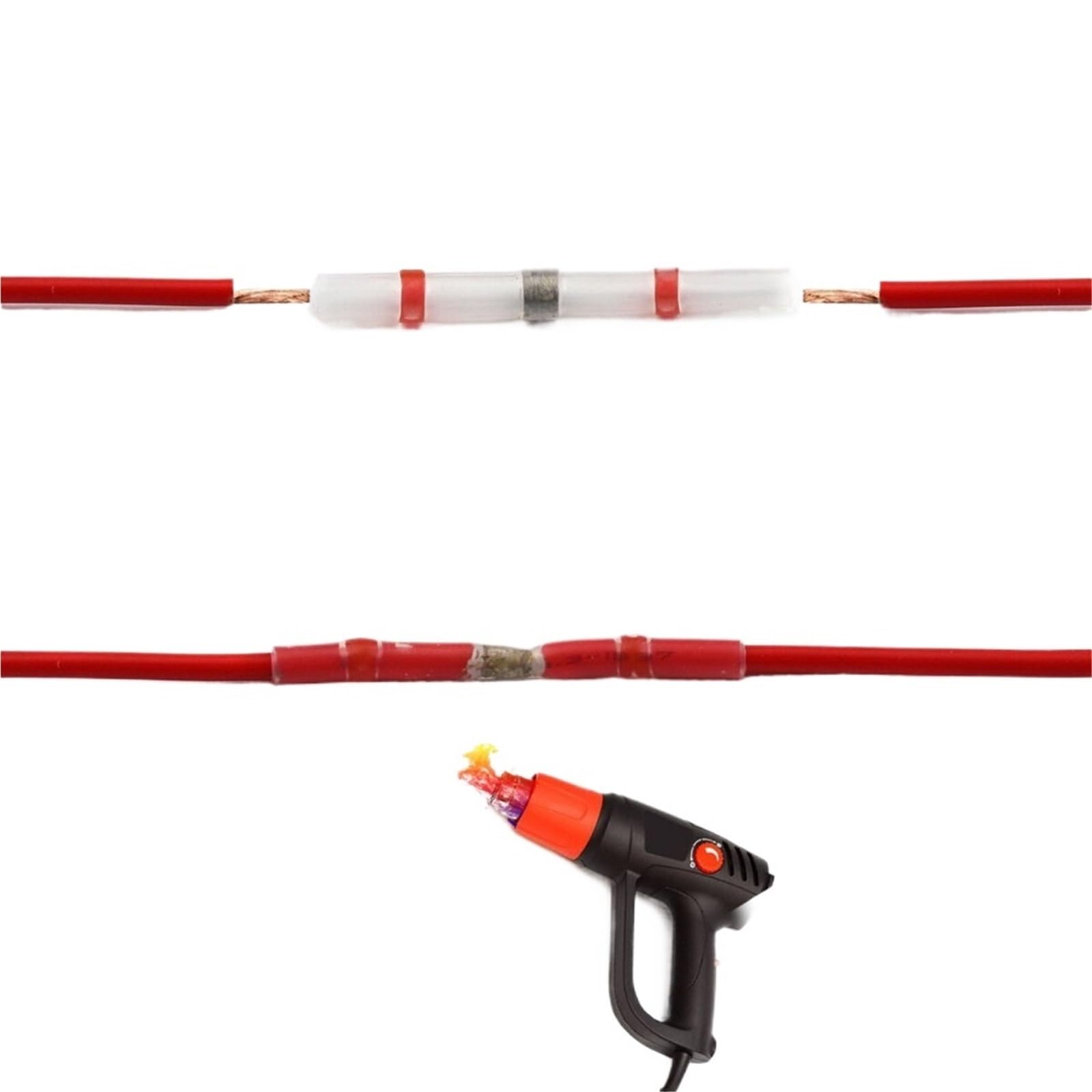 100/500/1000 Uds. Terminales de Empalme de Manga de Sellado de Soldadura a Prueba de Agua Conectores a Tope de Cable eléctrico termorretráctil de Cobre AWG22-18 Rojo(800PCS)