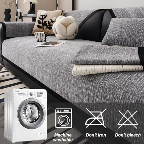 Tielag Sofa Überzug 1 2 3 4 Sitzer, Chenille Couch Überzug, Sofaschoner rutschfest, Sofabezug L Form, Sofadecken für Sitzfläche Washable, Grau, 90 x 160 cm
