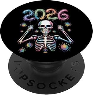 Skeleton with Balloons 2026 New Year's Eve Colorful Macabre PopSockets Adhesive PopGrip