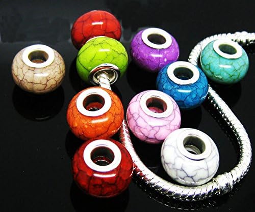 Miniatura 3 de TianBo 100 Uds. Mezcla de Color Grande Agujero Perlas de Resina Grieta Ajuste Europeo Pulsera Espaciador para Joyería Fabricación SS01, Anillo