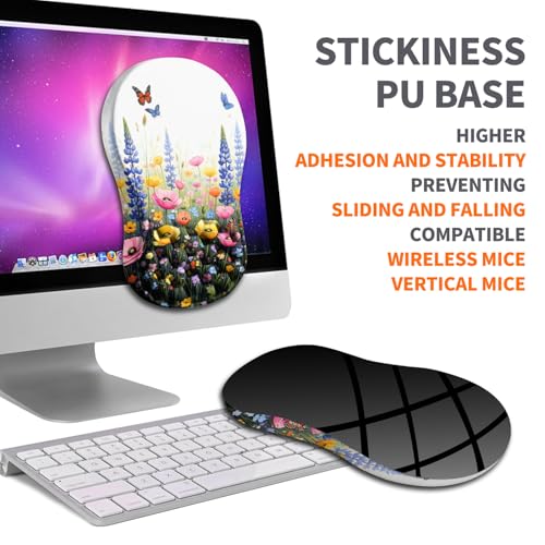 Image of Ergonomic Joint Wrist Support Mouse Pad with Memory Foam Cushion Massage Bump, Carpal Tunnel Pain Relief Mousepad Slope Design for Wrist Rest, 11.8x7.9 in, Wild Flower